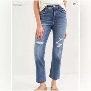 Pilcro Blue Distressed Straight Leg Jeans